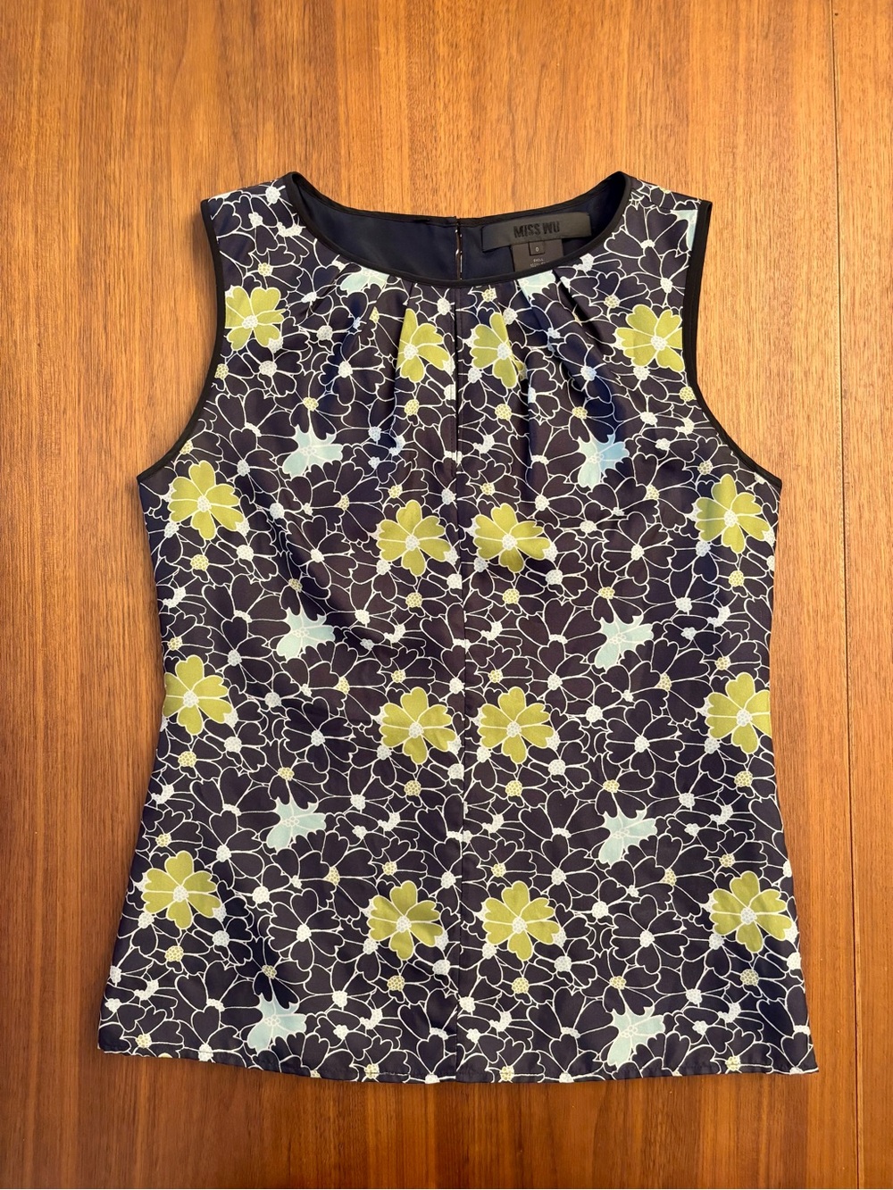 Miss Wu by Jason Wu Sleeveless Navy Blue Silk Floral Layering Top - Size 0